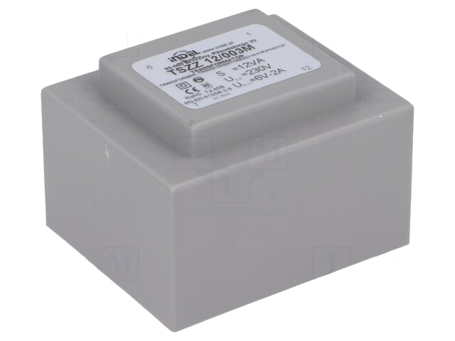 Transformator: ingegoten; 12VA; 230VAC; 6V; 2A; PCB; IP00; A: 52mm Transformator: ingegoten; 12VA; 230VAC; 6V; 2A; PCB; IP00; A: 52mm